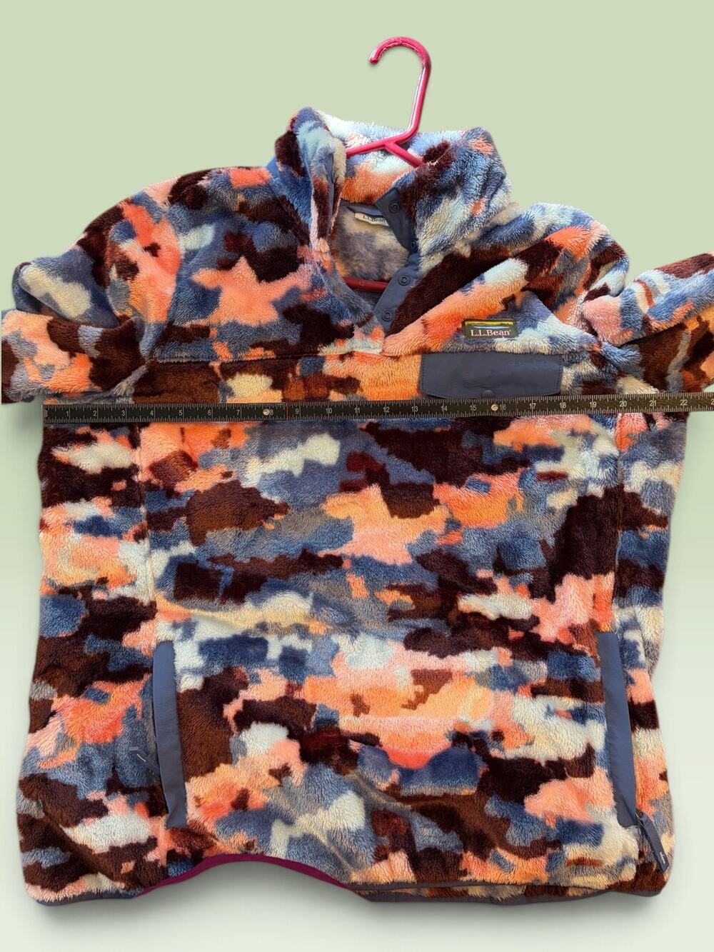 L.L.Bean Women’s Hi-Pile Fleece Pullover Lapis Blue Camo Sherpa Jacket